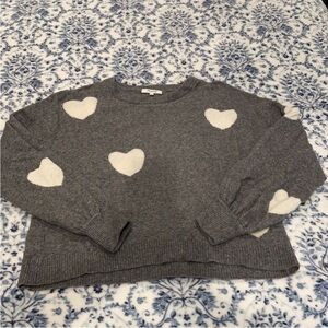 Madewell Gray and White Crew Neck Sweater with Heart Patterns